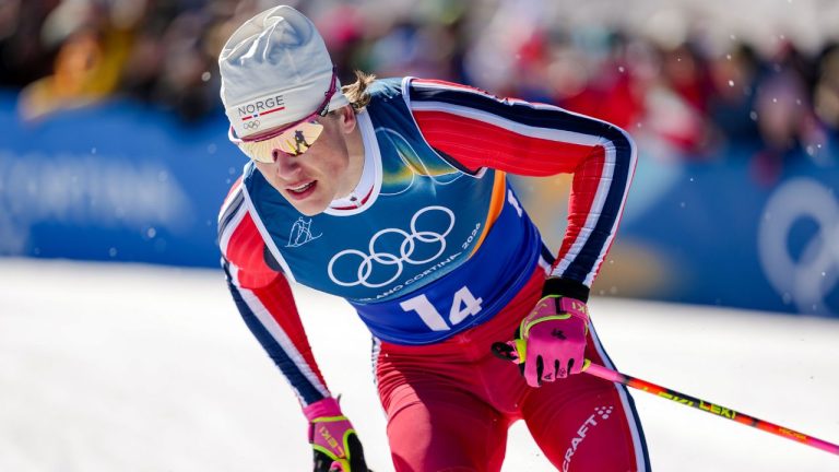 Johannes Hoesflot Klaebo, of Norway, competes in the cross country skiing men's 4 x 7.5km relay at the 2026 Winter Olympics, in Tesero, Italy, Sunday, Feb. 15, 2026. (Matthias Schrader/AP Photo)