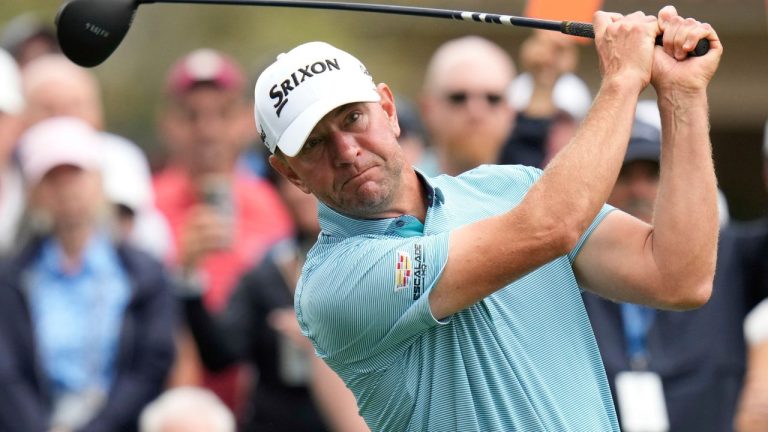 Lucas Glover hits from the sixth tee during the final round of The Players Championship golf tournament Sunday, March 16, 2025, in Ponte Vedra Beach, Fla. (Chris O'Meara/AP)