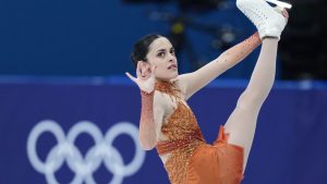 Madeline Schizas of Canada competes during the figure skating women's team event at the 2026 Winter Olympics, in Milan, Italy, Friday, Feb. 6, 2026. (Stephanie Scarbrough/AP)