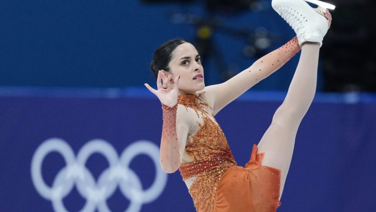 Madeline Schizas of Canada competes during the figure skating women's team event at the 2026 Winter Olympics, in Milan, Italy, Friday, Feb. 6, 2026. (Stephanie Scarbrough/AP)