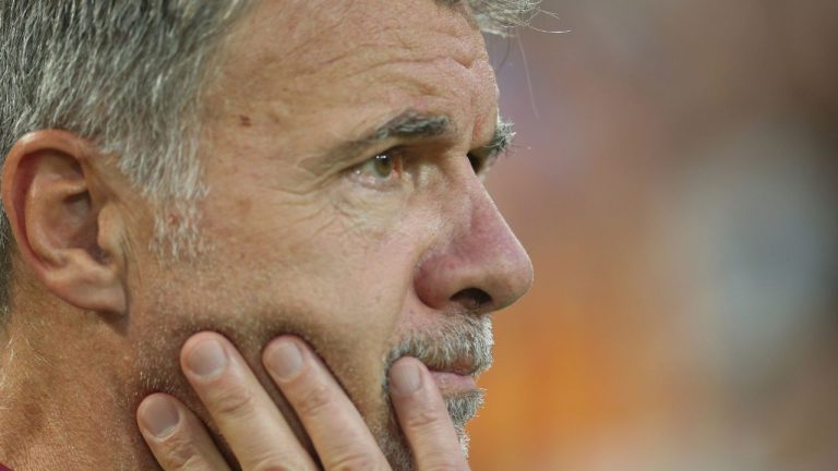 Torino's head coach Marco Baroni reacts prior to their friendly soccer match between Valencia and Torino at the Mestalla stadium in Valencia, Spain, Saturday, August 9, 2025. (Alberto Saiz/AP)