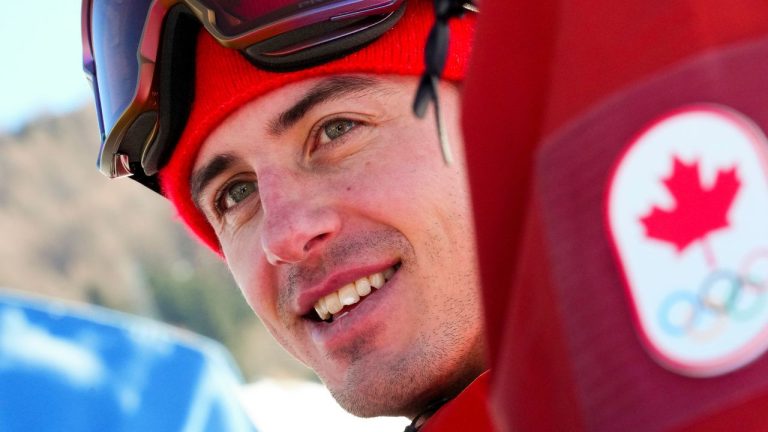Canada's Mark McMorris talks to reporters following men's snowboard slopestyle practice at the Milano Cortina 2026 Winter Olympic Games in Livigno, Italy, Friday, Feb. 13, 2026. (Sean Kilpatrick/THE CANADIAN PRESS)