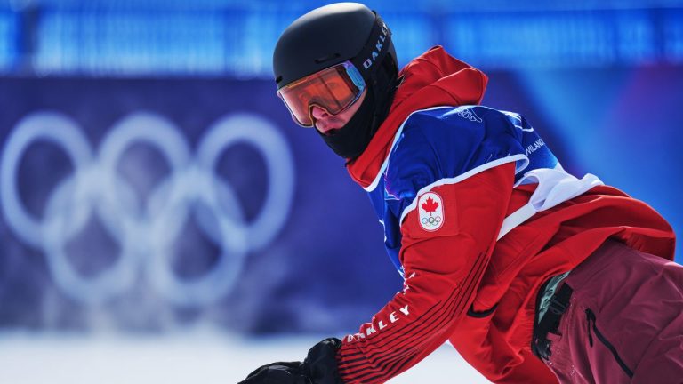 Canada's Mark McMorris reacts during the men's snowboarding slopestyle finals at the 2026 Winter Olympics, in Livigno, Italy, Wednesday, Feb. 18, 2026. (Abbie Parr/AP Photo)