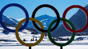 Olympic rings are pictured in Livigno, Italy on Thursday, Feb. 5, 2026, prior to the start of the Winter Olympics. (Sean Kilpatrick/THE CANADIAN PRESS)