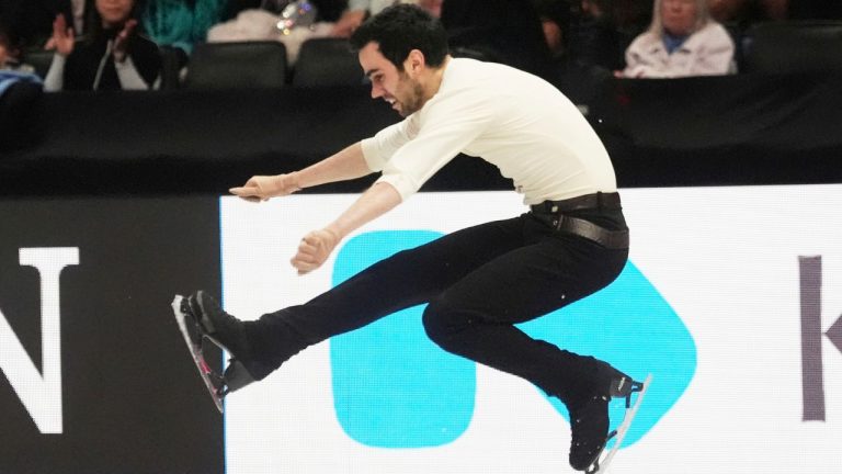 Tomas-Llorenc Guarino Sabate, of Spain, performs during the men's free skating program at the figure skating world championships, Saturday, March 29, 2025, in Boston. (Charles Krupa/AP Photo)