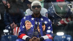 Rapper Snoop Dogg attends the mixed doubles round robin phase of the curling competition between the United States and Canada at the 2026 Winter Olympics, in Cortina d'Ampezzo, Italy, Friday, Feb. 6, 2026. (Fatima Shbair/AP)