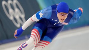 United States' Jordan Stolz competes in the men's 1500m speed skating time trials at the 2026 Winter Olympics, in Rho, Italy, Wednesday, Feb. 4, 2026. (Luca Bruno/AP Photo)