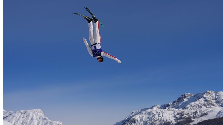 Canada's Marion Thenault (6) competes during the women's freestyle skiing aerials qualifications at the 2026 Winter Olympics, in Livigno, Italy, Wednesday, Feb. 18, 2026. (Julia Demaree Nikhinson/AP Photo)