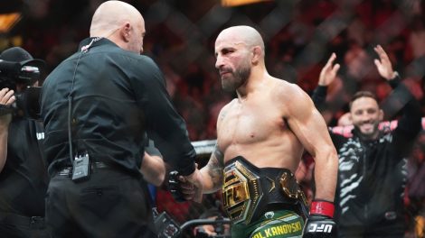 Alexander-Volkanovski-is-congratulated-after-winning-a-mixed-martial-arts-title-fight-against-Diego-Lopes