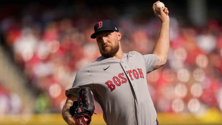 Boston Red Sox pitcher Garrett Crochet throws during the first inning of an opening-day baseball game against the Cincinnati Reds in Cincinnati, Thursday, March 26, 2026. (Carolyn Kaster/AP)