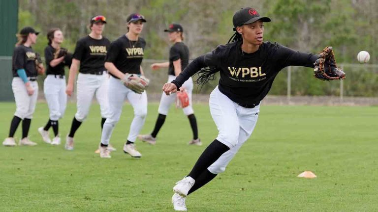 Mo'ne Davis fields a ball during a Women's Pro Baseball League (WPBL) practice, Wednesday, March 18, 2026, in Fort Myers, Fla. (Rebecca Blackwell/AP)