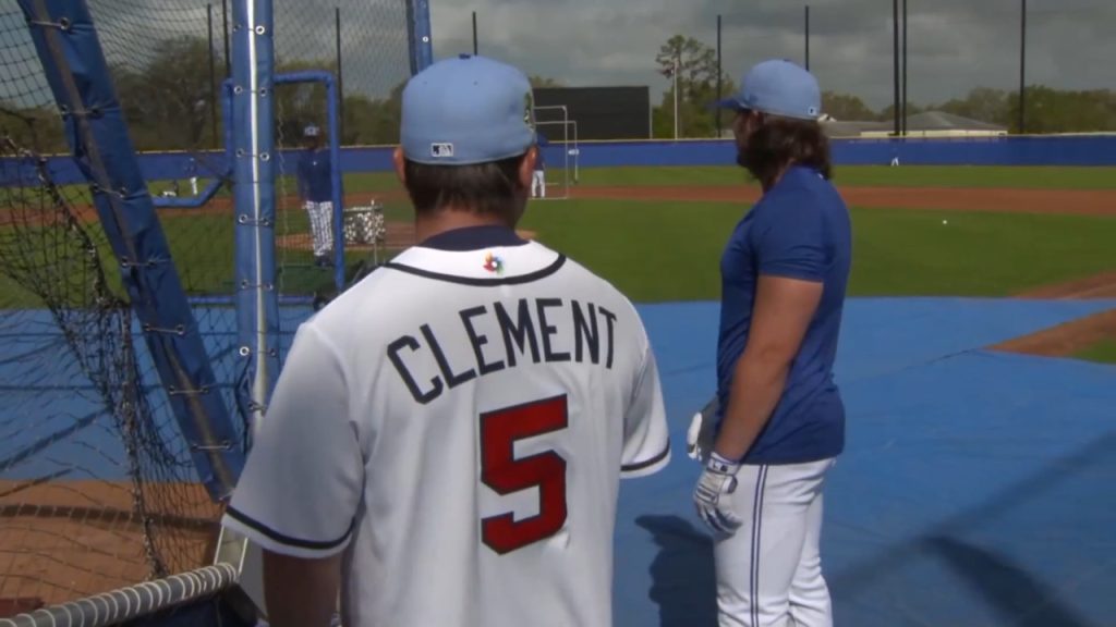 Blue Jays' Davis Schneider reps teammate Ernie Clement's USA jersey at BP