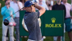Ludvig Aberg of Sweden hits off of the 18th tee during the third round of The Players Championship golf tournament Saturday, March 14, 2026, in Ponte Vedra Beach, Fla. (Gerald Herbert/AP)