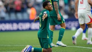 Bolivia's Diego Medina celebrates at the end of a World Cup playoff semifinal soccer match between Bolivia and Suriname in Monterrey, Mexico, Thursday, March 26, 2026. (Fernando Llano/AP)