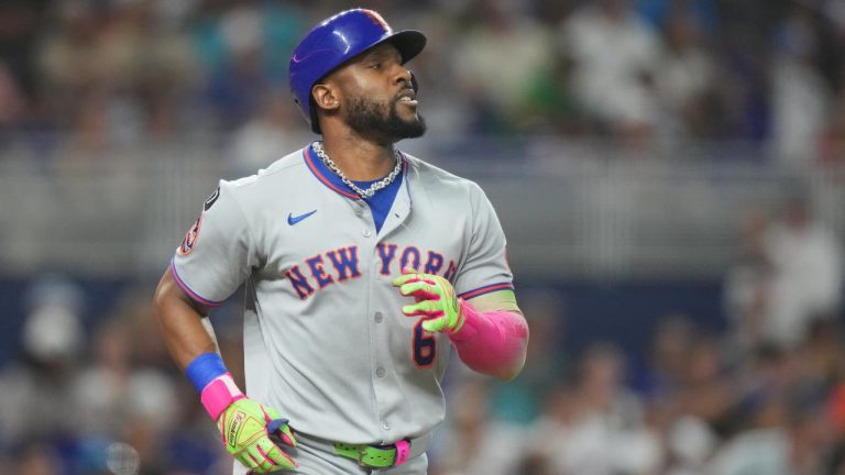 New York Mets' Starling Marte runs during the eighth inning of a baseball game against the Miami Marlins, Saturday, Sept. 27, 2025, in Miami. (Lynne Sladky/ AP)