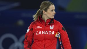 Canada's Jocelyn Peterman competes during the mixed doubles round robin phase of the curling competition against Estonia at the 2026 Winter Olympics, in Cortina d'Ampezzo, Italy, Saturday, Feb. 7, 2026. (AP Photo/Fatima Shbair)