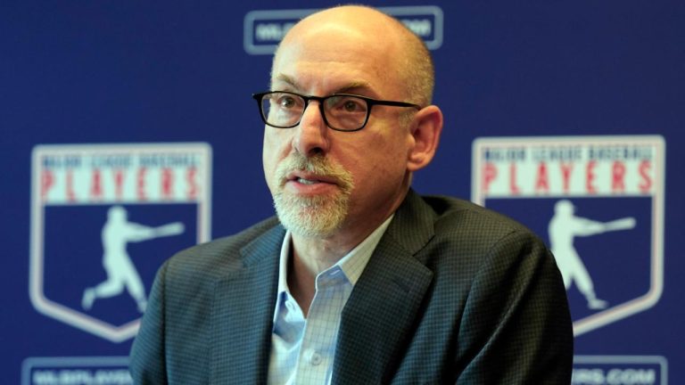 MLB Players Association Senior Director, Collective Bargaining & Legal, Bruce Meyer answers a question at a news conference in their offices in New York, March 11, 2022. (AP/ Richard Drew)
