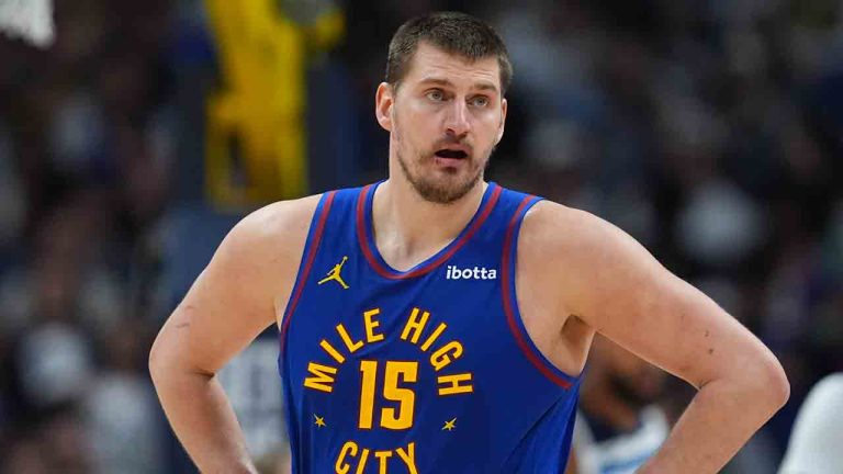 Denver Nuggets centre Nikola Jokić looks on as time runs out in the second half of an NBA basketball game against the Minnesota Timberwolves, Sunday, March 1, 2026, in Denver. (David Zalubowski/AP)