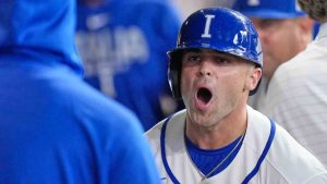 Italy's Dante Nori, right, celebrates after hitting a home run against Brazil during the seventh inning of a World Baseball Classic game, Saturday, March 7, 2026, in Houston. (David J. Phillip/AP)