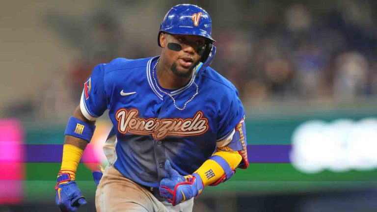 Venezuela'a Ronald Acuña Jr. runs the bases after hitting a home run during the third inning of a World Baseball Classic game against Nicaragua, Monday, March 9, 2026, in Miami. (Marta Lavandier/AP)