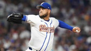 Venezuela starting pitcher Eduardo Rodriguez pitches during the first inning of a World Baseball Classic game against the Dominican Republic, Wednesday, March 11, 2026, in Miami. (Lynne Sladky/AP)