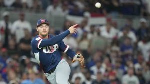 United States third baseman Gunnar Henderson throws to first base for an out during the second inning of a World Baseball Classic semifinal game against the Dominican Republic, Sunday, March 15, 2026, in Miami. (Lynne Sladky/AP)
