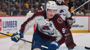 Colorado Avalanche's Cale Makar skates during the second period of an NHL game against the Pittsburgh Penguins in Pittsburgh, Tuesday, March 24, 2026. (Gene J. Puskar/AP)