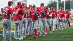 Canada's players celebrate at the end of a World Baseball Classic game against Cuba in San Juan, Puerto Rico, Wednesday, March 11, 2026. (Fernando Llano/AP)