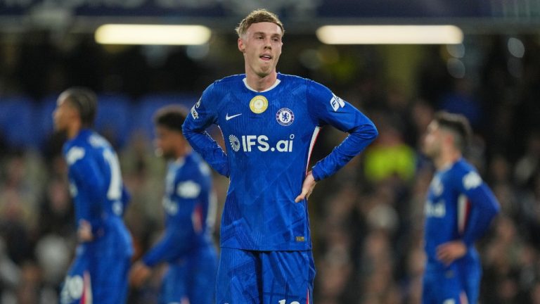 Chelsea's Cole Palmer during the Champions League soccer match between Chelsea and Paris Saint-Germain in London, England, Tuesday, March 17, 2026. (Kin Cheung/AP)