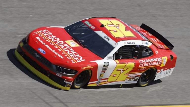 Daniel Dye, during qualifying for a NASCAR Xfinity series auto race at Daytona International Speedway, Saturday, Feb. 14, 2026, in Daytona Beach, Fla. (David Graham/AP)