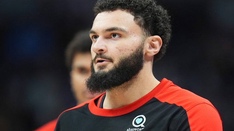 Atlanta Hawks forward David Roddy (8) in the first half of an NBA basketball game Wednesday, Jan. 1, 2025, in Denver. (AP Photo/David Zalubowski)