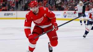 Detroit Red Wings centre Dylan Larkin (71) during the first period of an NHL hockey game against the Washington Capitals Thursday, Jan. 29, 2026, in Detroit. (Duane Burleson/AP)