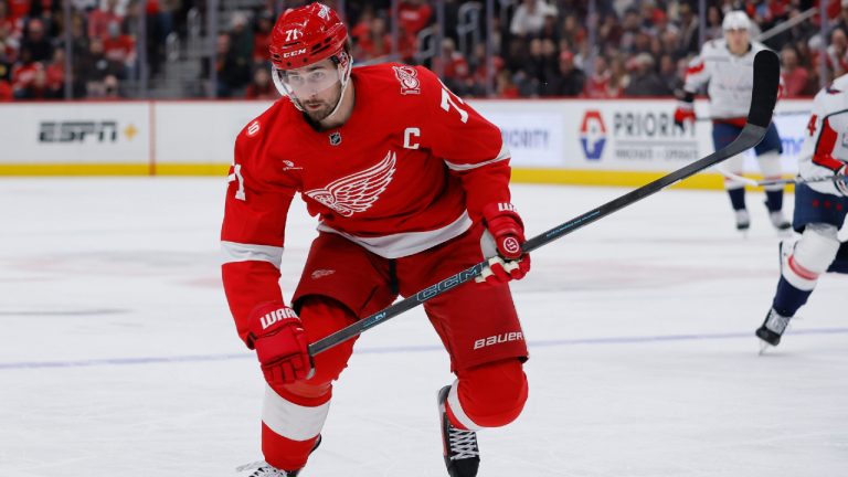 Detroit Red Wings centre Dylan Larkin (71) during the first period of an NHL hockey game against the Washington Capitals Thursday, Jan. 29, 2026, in Detroit. (Duane Burleson/AP)