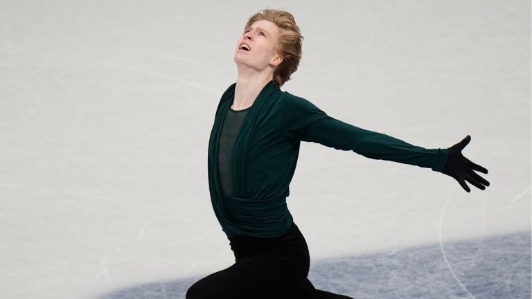 Stephen Gogolev of Canada competes during the men's free skate program in figure skating at the 2026 Winter Olympics, in Milan, Italy, Friday, Feb. 13, 2026. (Francisco Seco/AP)