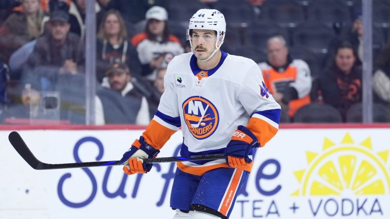 New York Islanders' Jean-Gabriel Pageau plays during an NHL hockey game Monday, Jan. 26, 2026, in Philadelphia. (Matt Slocum/AP)