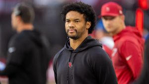 Arizona Cardinals quarterback Kyler Murray looks on from the sideline during an NFL football game against the Los Angeles Rams, Sunday, Dec. 7, 2025, in Glendale, Ariz. (Samantha Chow/AP)