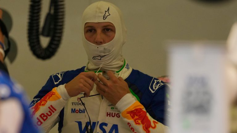 Racing Bulls driver Liam Lawson of New Zealand prepares for a Formula One pre-season test at the Bahrain International Circuit in Sakhir, Bahrain, Thursday, Feb. 12, 2026. (Altaf Qadri/AP)