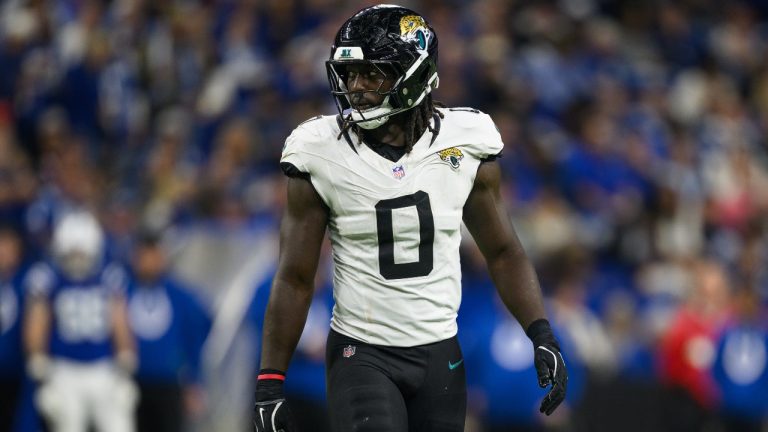 Jacksonville Jaguars linebacker Devin Lloyd lines up on defence during an NFL game against the Indianapolis Colts, Sunday, Dec. 28, 2025, in Indianapolis. (Zach Bolinger/AP)