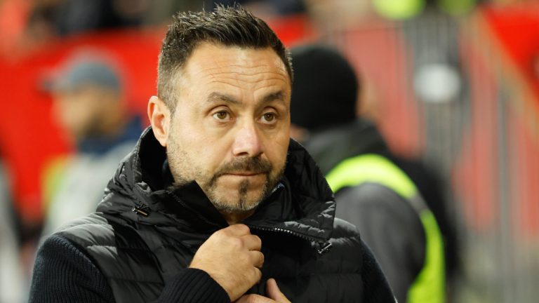 Roberto De Zerbi prior to a soccer match between Lens and Marseille in Lens, France, Saturday, Oct. 25, 2025. (Jean-Francois Badias/AP)
