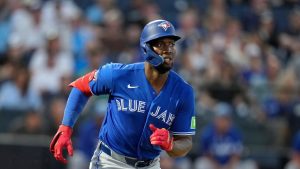 Toronto Blue Jays' Jesús Sánchez against the New York Yankees during a spring training baseball game Wednesday, March 11, 2026, in Tampa, Fla. (AP/Chris O'Meara)