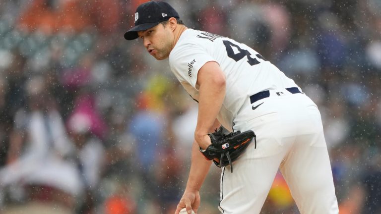 Detroit Tigers relief pitcher Tommy Kahnle waits to pitch during the seventh inning of a baseball game against the Atlanta Braves, Sunday, Sept. 21, 2025, in Detroit. (Ryan Sun/AP)