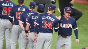 United States center fielder Pete Crow-Armstrong is introduced during the World Baseball Classic semifinal game against the Dominican Republic, Sunday, March 15, 2026, in Miami. (Rebecca Blackwell/AP)