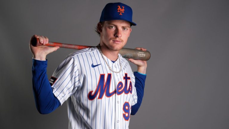 This is a 2026 photo of Carson Benge of the New York Mets baseball team. This image reflects the Mets' active roster as of Feb. 19, 2026 when this image was taken. (AP Photo/Jeff Roberson, File)