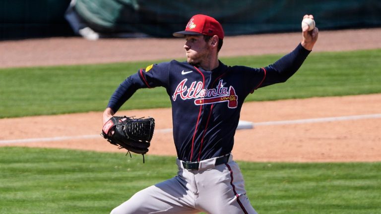Atlanta Braves pitcher Joey Wentz throws against the Detroit Tigers in the fourth inning of a spring training baseball game, Monday, March 2, 2026, in Lakeland, Fla. (AP Photo/John Raoux)