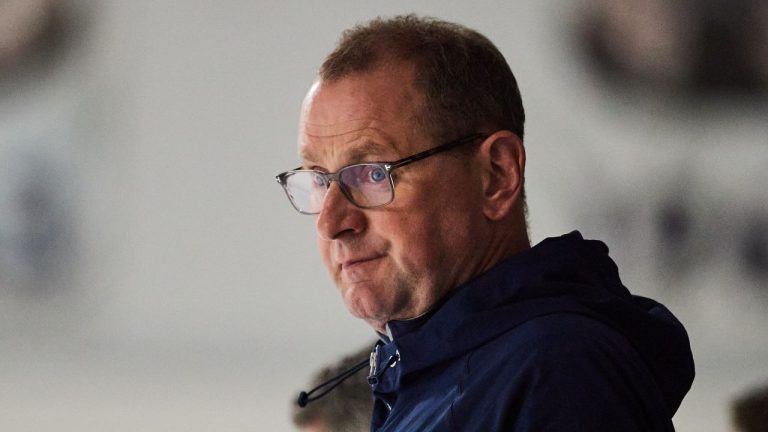 Toronto Maple Leafs general manager Brad Treliving watches his players during the opening week of the team's NHL training camp in Toronto, on Thursday, Sept. 18, 2025. (CP/Sammy Kogan)