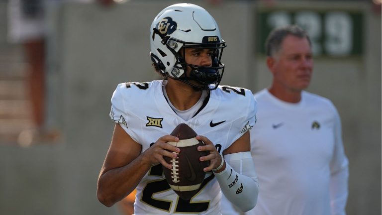 Colorado quarterback Dominiq Ponder (22) warms up before an NCAA college football game Saturday, Sept. 14, 2024, in Fort Collins, Colo. (AP Photo/David Zalubowski)