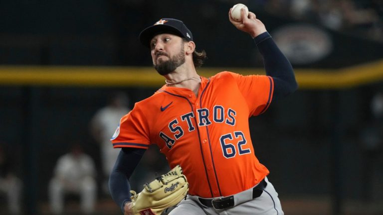 Houston Astros pitcher Bennett Sousa (62) against the Arizona Diamondbacks in the first inning during a baseball game, July 23, 2025, in Phoenix. (AP Photo/Rick Scuteri, File)