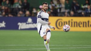 Vancouver Whitecaps defender Tristan Blackmon (33) kicks the ball during an MLS soccer match against the Portland Timbers, Saturday, March 7, 2026, in Portland, Ore. (Amanda Loman/AP)