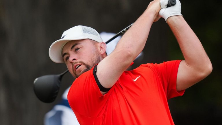 Alex Fitzpatrick of England tees off the 17th hole during the first round of the Australian Open golf tournament in Melbourne, Australia, Thursday, Dec. 4, 2025. (Asanka Brendon Ratnayake/AP)