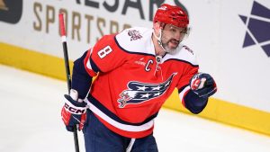 Washington Capitals left wing Alex Ovechkin motions to the crowd after he scored his 1,000th career goal combining regular season and playoffs during the third period of an NHL hockey game against the Colorado Avalanche, Sunday, March 22, 2026, in Washington. (Nick Wass/AP)